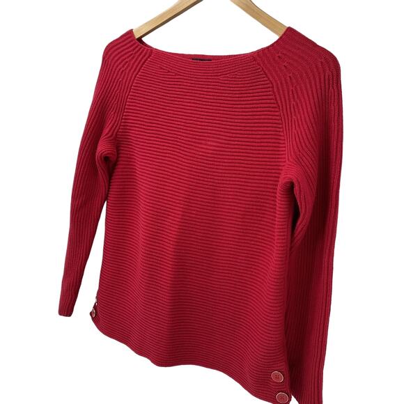 Talbots Sweater Womens Large Red Ribbed Knit Pullover Cotton Button Detail - Picture 3 of 7